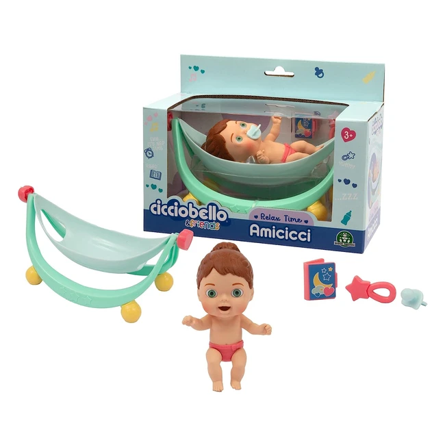 Amicicci Cicciobello Relax Time - Mueco bebé blandito con hamaca y accesorios - 3 años - Famosa CC033000