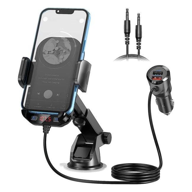 Magift Bluetooth Car Adapter 3-in-1 Transmitter w/ Phone Holder, QC3.0 Charging, Enhanced FM Transmission