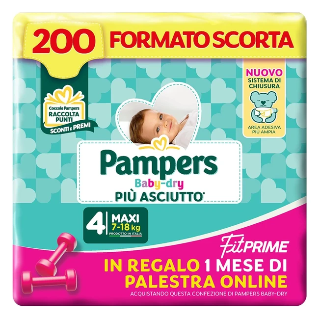 Pampers Baby Dry Fit Prime Maxi 200 Pannolini Taglia 4 718 kg - Asciutto che Respira