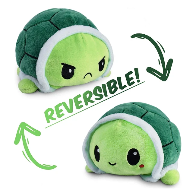 Reversible Turtle Plushie - Happy Sad Mood Turtle Teddy - Flip Mood Turtle - Super Fluffy - Cute Mini Stuffed Turtle - TikTok Trend - Suitable for All Ages - Green