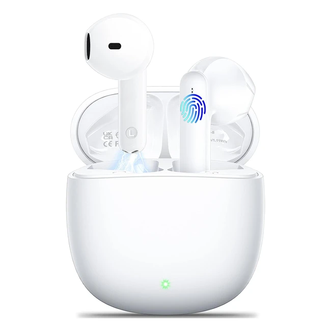 Wireless Earbuds Bluetooth 53 Headphones - Noise Cancelling Mic, Hifi Stereo Sound, Touch Control - Android/iOS - White