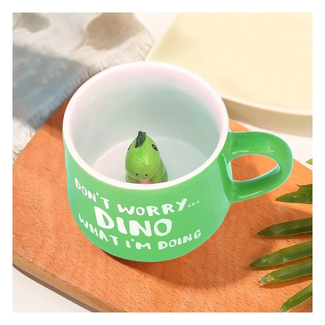 LOZACHE 3D Dinosaur Coffee Mug Cup 12oz - Funny Cartoon Animal Handmade Figurine - Perfect Xmas & Birthday Gifts