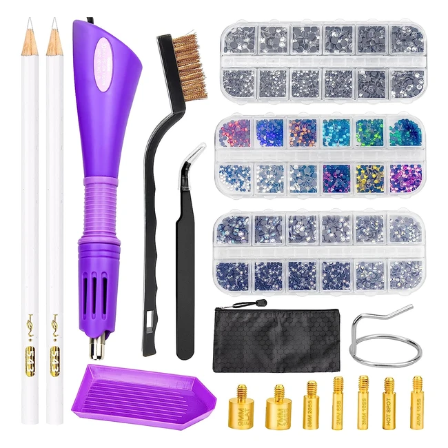 Applicatore di Strass Hotfix BlueSeaBuy - 7 Ugelli e Pinzette - Facile da Usare
