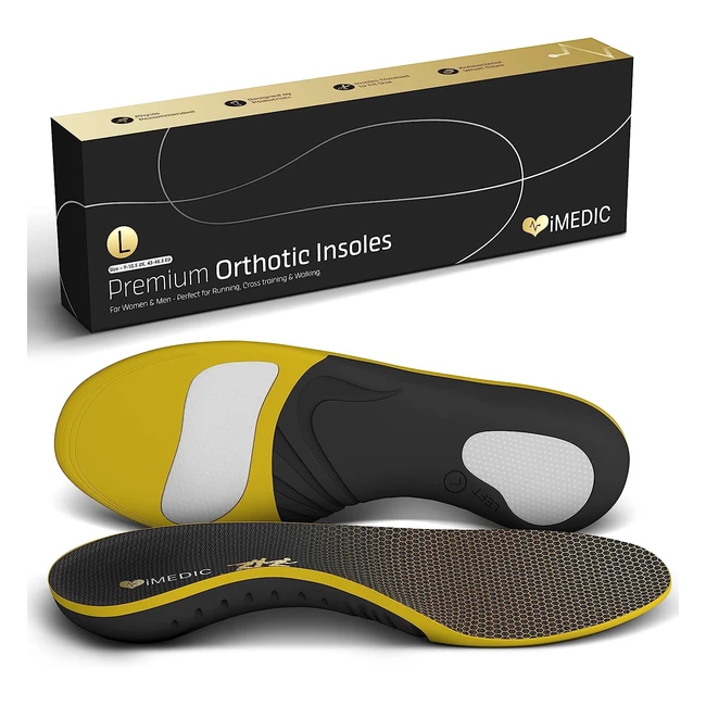 iMedic Premium Orthotic Insoles - Size L UK 9-10 - Plantar Fasciitis Support - Arch Support - Flat Feet - Men and Women