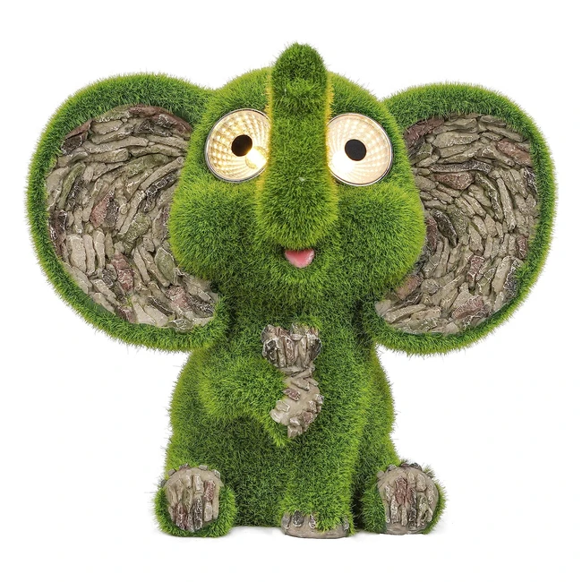 Cute Grass Elephant Statues with Solar Light Eyes - Waterproof Resin Ornaments for Garden, Patio, and More - 23cm - Brand XYZ
