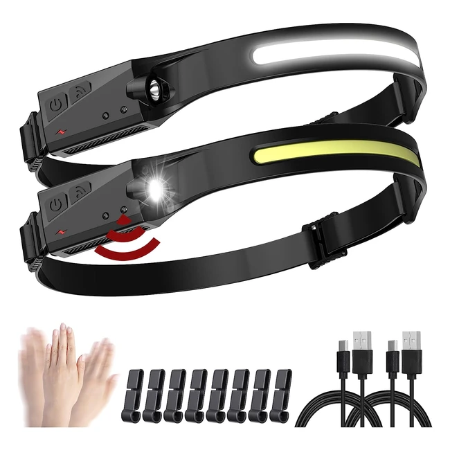 Lampe Frontale LED Ultra Puissante 350 Lumens - 5 Modes - Rechargeable - Capteur de Mouvement - Étanche - Pour Camping, Pêche, Jogging, Vélo