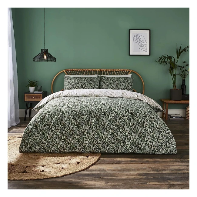 Silentnight Woodland Tree Green Duvet Set - Reversible Double Quilt Cover - Sustainable Cotton & Recycled Polyester - Double 200x200cm