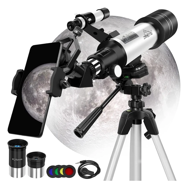 Telescopio Astronómico para Niños Principiantes - Alta Ampliación HD - Uso Portátil - Trípode y Adaptador de Teléfono Inteligente - Refractores Maxlapter