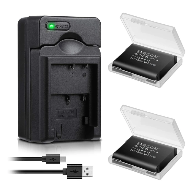 Enegon Battery 2-Pack and Rapid USB Charger for Sony NPBG1 NPFG1 - High Capacity