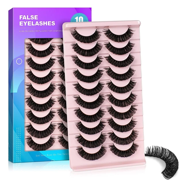 Russian Strip Lashes - D Curl, Natural Look, Fluffy Wispy - 10 Pairs