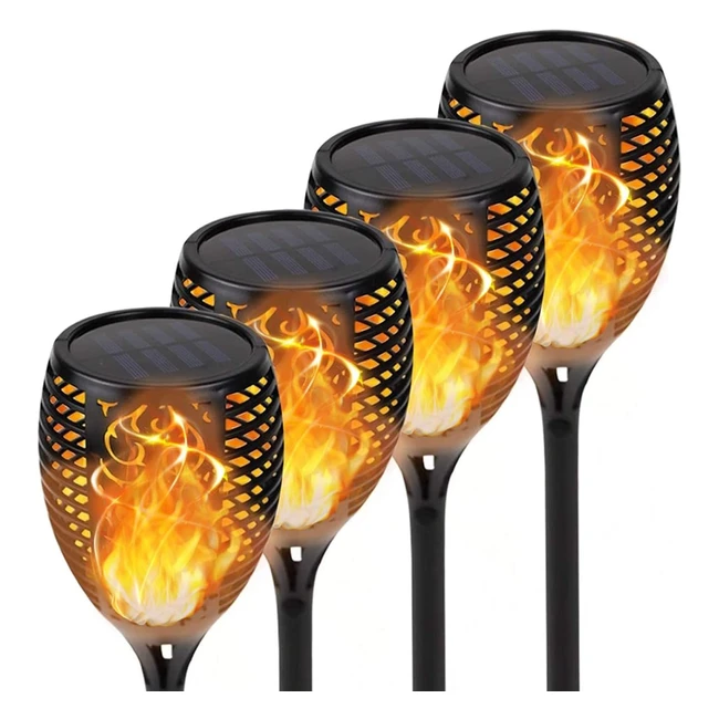Solarlampen für Außen Garten, 4 Stück, Große Solar Fackeln mit realistischem Flammeneffekt, Wasserdichte Garten Deko, Gartenfackeln für Balkon, Grten, Rasen