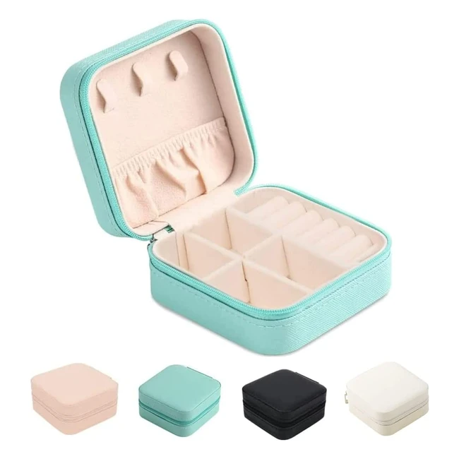 Portable Jewelry Box Organizer - High Quality PU Leather - Mini Travel Case - Rings Earrings Necklace Bracelets - Gift for Women Girls
