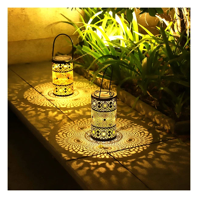 Lanternes solaires extérieures - Jeu de 2 lampes jardin solaire en métal - Éclairage extérieur pour jardin, patio, balcon, camping