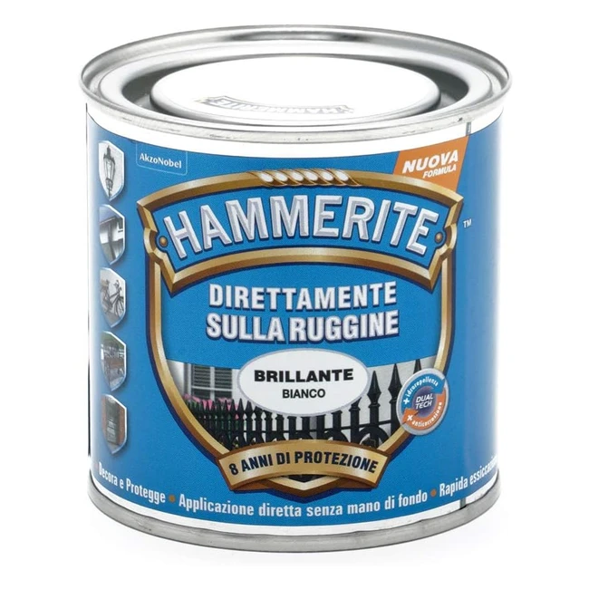 Hammerite Bianco 0250 L - Direttamente sulla Ruggine - Resistenza Intemperie - Protezione 8 Anni