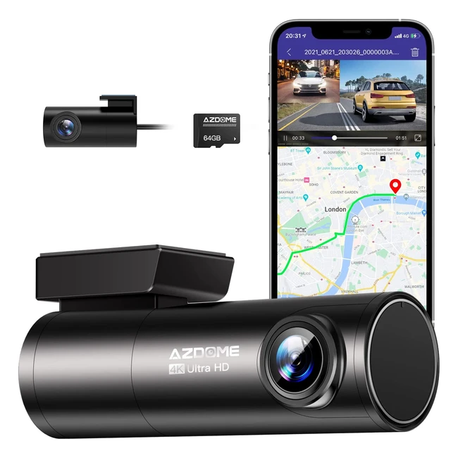 Caméra de recul Azdome M300S 4K 170° 1080P 150° 5GHz WiFi GPS Commande vocale WDR G-capteur Enregistrement en boucle Surveillance de stationnement 64G