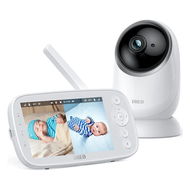 Dreo Babyphone mit Kamera 12 cm 720p HD Video Babyphone mit Split-Screen-Kamera und Audio Infrarot-Nachtsicht 2-Wege-Anruf Fernbedienung PTZ 300 m Reichweite 5000 mAh Batterie mit Vox-Modus