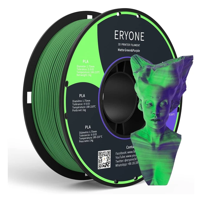 Filamento Eryone Matte Dualcolor PLA 1.75mm - Alta Precisione - Verde/Porpora