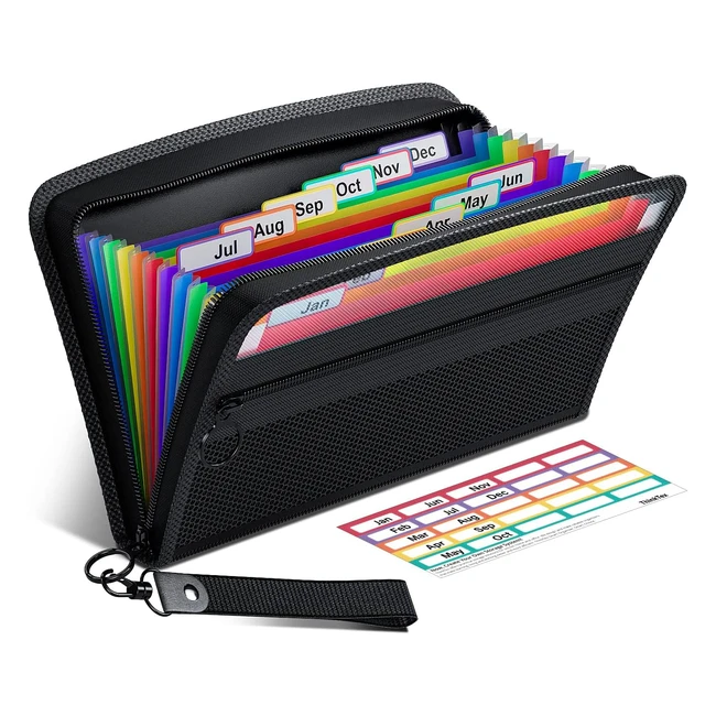 Thinktex Receipt Coupon Organizer - Small Accordion File - 12 Pockets - Junior Size - Multicolor Labels