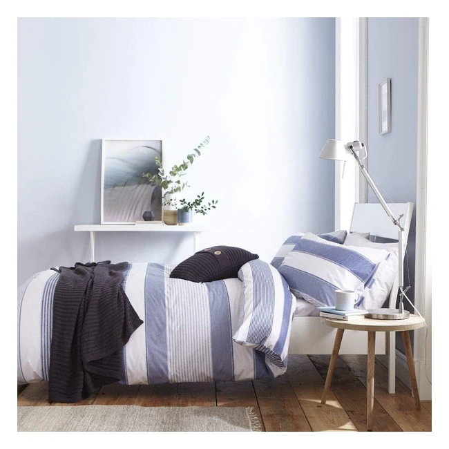 Catherine Lansfield Newquay Stripe King Duvet Set - Easy Care Blue - 1 Choice 