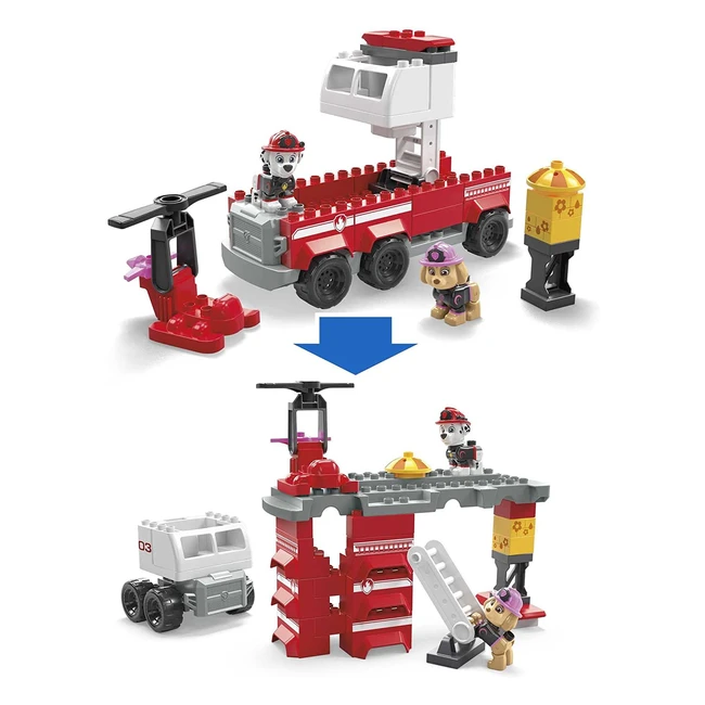 Coffret de construction Mega Paw Patrol Ultimate Fire Truck avec Marshall et Skye - 33 pièces - Jouet pour 3 ans et plus