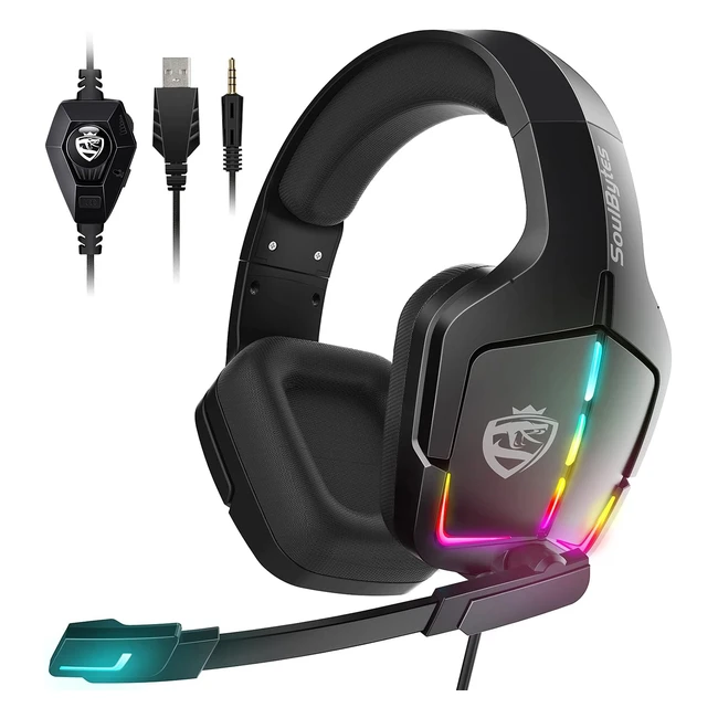 SoulBytes Gaming Headset PS4 PS5 PC Xbox One Switch | Dynamic RGB LED | Stereo Bass | Over Ear Mic