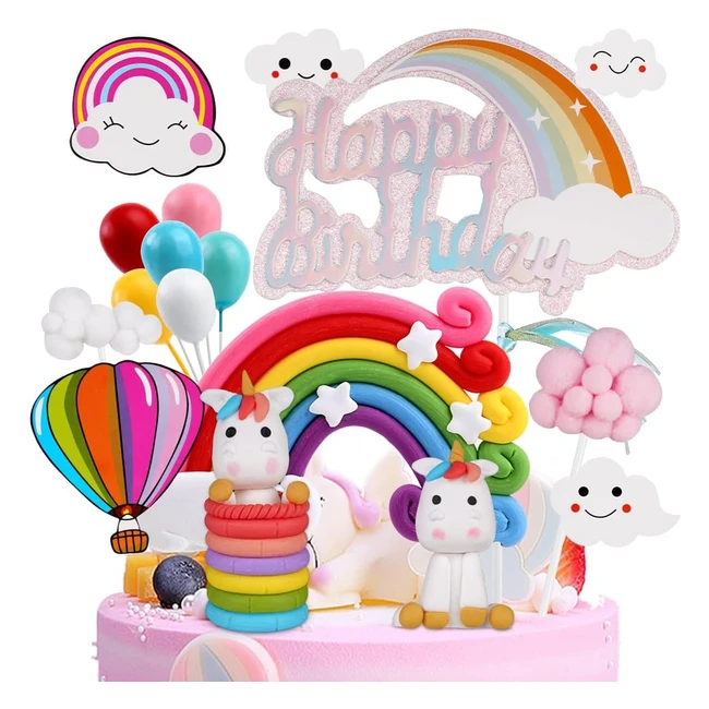 16pcs Happy Birthday Cake Toppers Unicorn Theme Party Decorations