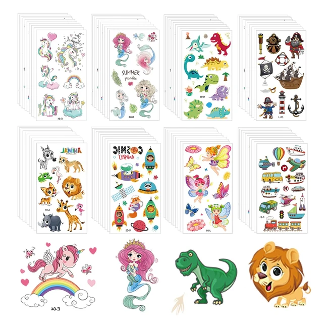 850 Tatuaggi per Bambini - Adesivi Temporanei con Unicorno Sirene Dinosauri F