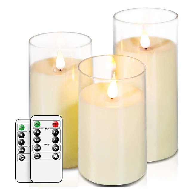 Salipt LED Flameless Candles - Set of 3, Glass Effect, Remote Timer, Ivory