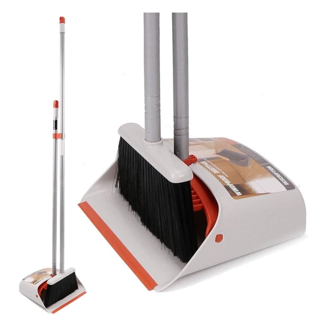 Heavy Duty Long Handled Dustpan and Brush Set - Broom and Dustpan - Standing Dust Pan - Indoor Lobby Office Kitchen Sweeping