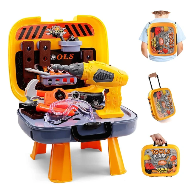 Hanmulee 45pcs Kids Tool Set - DIY Toy Kit with Electric Drill - Age 3-7