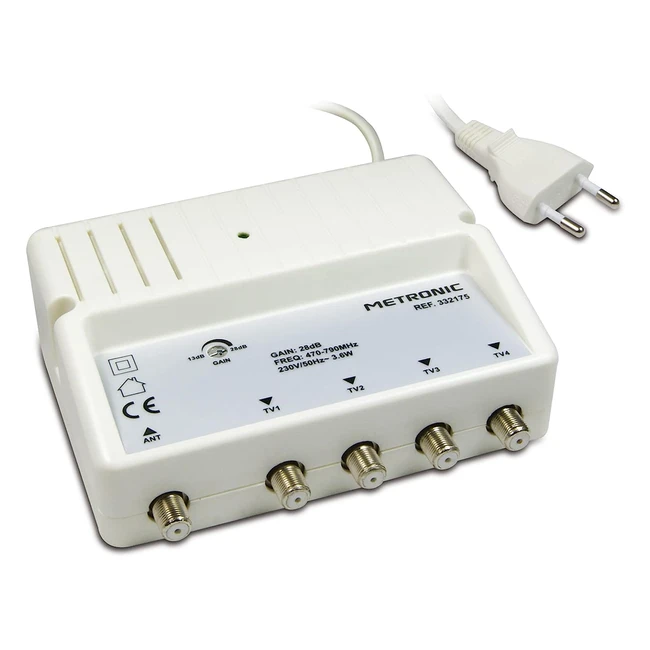 Amplificador Antena TV Metronic 332175 - Compatible 4G5G - 4 Salidas - Blanco