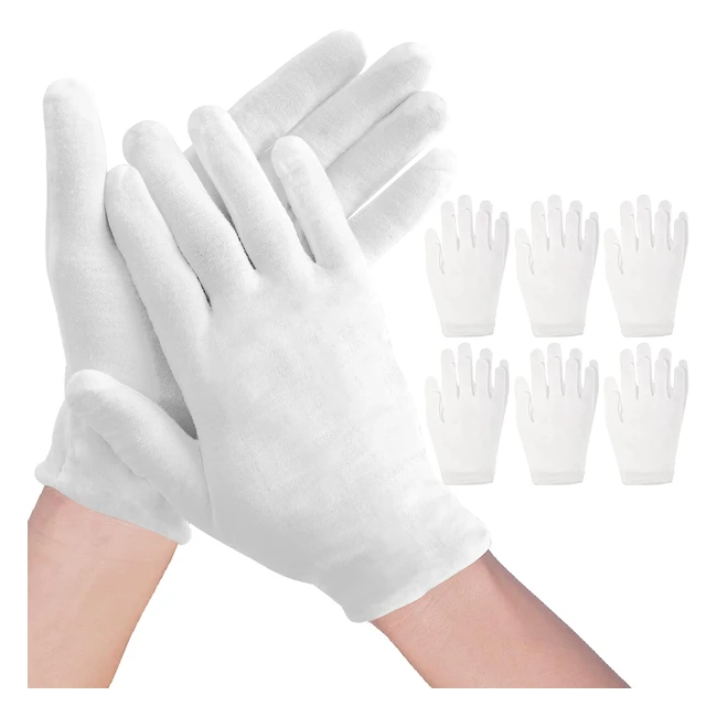 Occan White Cotton Gloves for Eczema - Moisturizing Comfortable  Washable 6 P