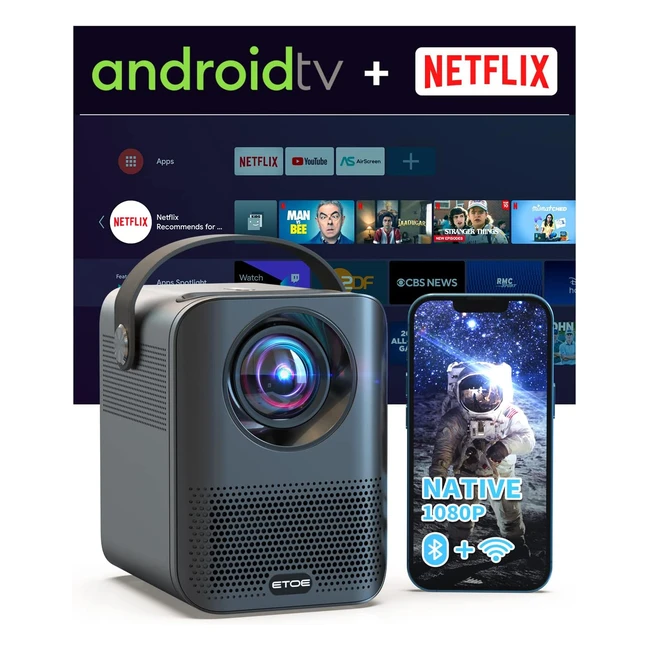 Native 1080p Mini Projector with Netflix Certified Android TV - 400 ANSI Lumens - 4K Supported - 5G WiFi - Bluetooth - iOS/Android/Windows Compatible