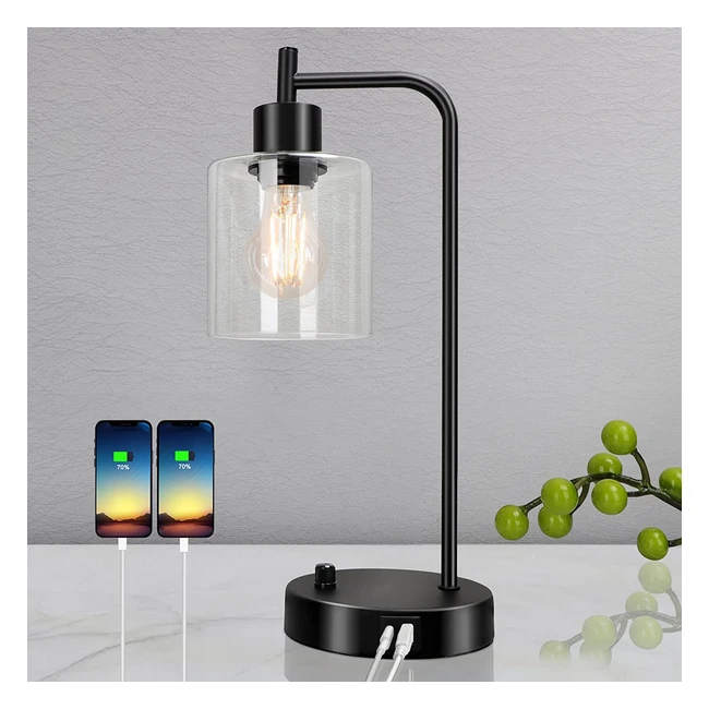 Lámpara de mesa LED regulable Kiampon con carga USB - Negro