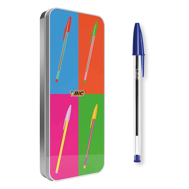 BIC Set Bolígrafos CristalPop Art Edición Limitada - Caja Metálica Reutilizable - Multicolor 20 Unidad