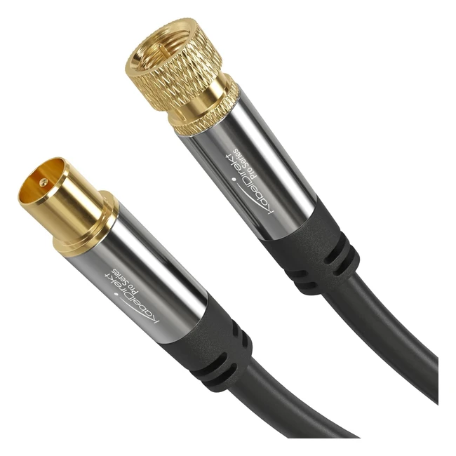 Sat CableAerial Cable 1m - Breakproof Metal Plugs - TV Radio DVBT2 DVBC DVBS DVBS2