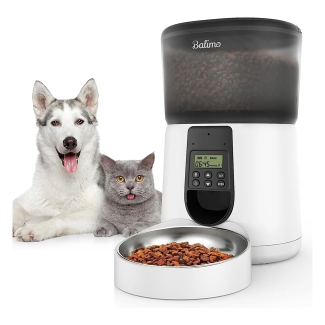 Distributore Cibo Gatti Balimo 4L - Dispenser Automatico con Timer - 14 Pasti al Giorno - Registrazione Vocale 10s - Ciotola Acciaio Inox