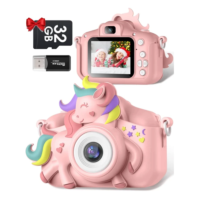 Appareil photo enfant Gofunly 20 pouces - Vidéo HD 1080p - Caméra enfant avec 32Go SD - Cadeau jouet d'anniversaire Noël