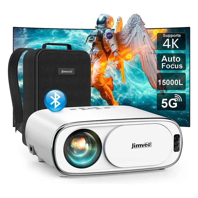 Vidéoprojecteur Auto Focus Keystone 5G WiFi Bluetooth 15000L Retroprojecteur 4K SupporteJimveo 1080P Full HD Projecteur Portable Auto 4P6D Correction 50Zoom Home Cinéma pour iOSAndroidWindows