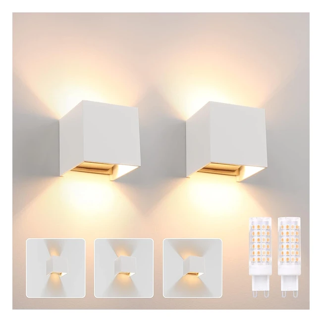 Klighten 2er Pack LED-Wandleuchten mit austauschbarer G9 LED-Lampe, warmweiß 3000K, Aluminium LED-Wandlampe innen/außen, verstellbarer Strahlungswinkel, Außenbeleuchtung für Wohnzimmer Garten, weiß