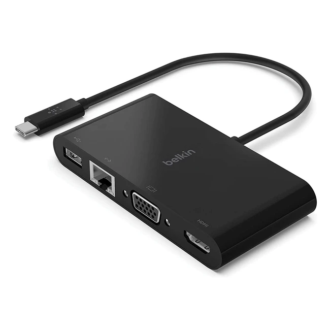 Adattatore di ricarica multimediale USB-C con GBE HDMI VGA USB-A nero 100W PD
