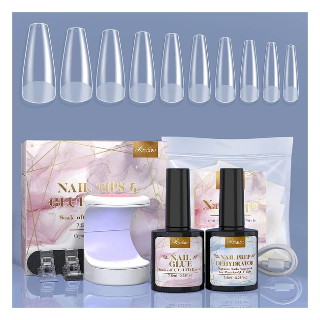 Kredioo DIY Easy Gel Nail Extension Kit - 500pcs Nail Tips  Glue Gel Kit