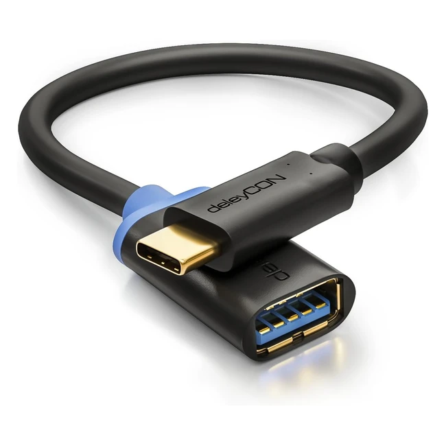 Câble adaptateur Deleycon USB-C vers USB-A OTG 5Gbits USB 3.0 - Pour PC, ordinateur portable, smartphone - 20cm - Noir