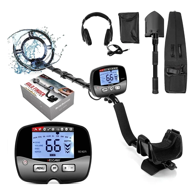 hoomya 30cm Metal Detector for Beginners/Adults/Enthusiasts - PP Function with Depth Display - Waterproof Coil - Deep Underwater Detection - All Metal/Disc/Notch Mode - 3 Tones Recognition