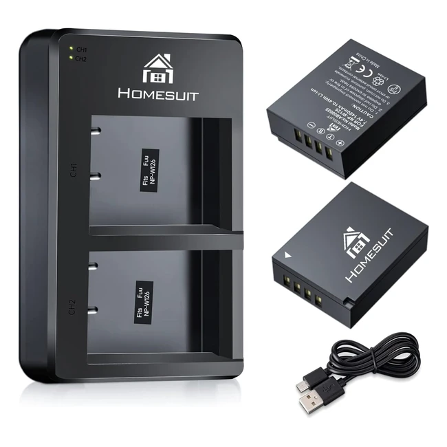 NPW126 NPW126S Replacement Battery and Charger Kit for Fuji XT3 XT2 XT1 XA5 XE3 XE2 XE1 X100F XH1 XM1 XPRO2 XPRO1 XT20 XT10 - 2 Pack