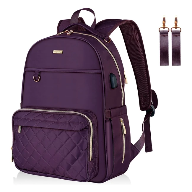 Landici Baby Changing Bag Backpack - Waterproof, Large Capacity, Travel Diaper Bag - Multifunction Maternity Rucksack - Nappy Bag with Changing Mat, Stroller Strap, USB Charging Port - Purple