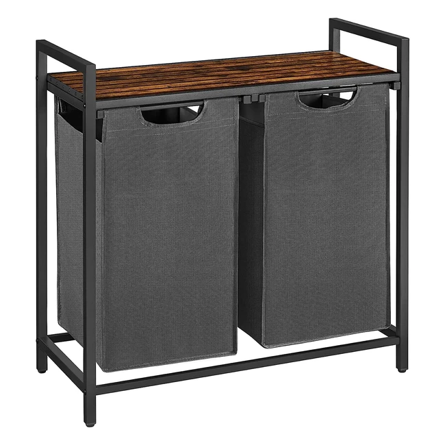 VASAGLE Wäschekorb 2 Fächer mit Regal Oxford Stoff ausziehbarer abnehmbarer Metallrahmen 2 x 46 l 73 x 33 x 72 cm Vintage BraunGrau BLH201G01