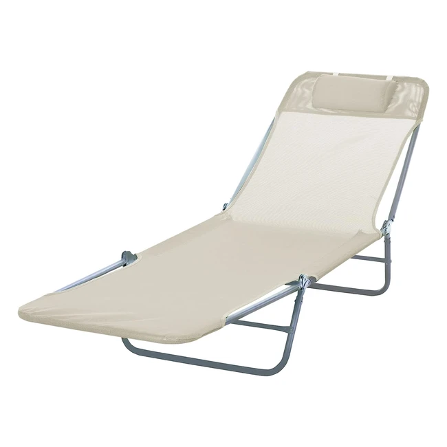 Lettino Prendisole Pieghevole Outsunny, Schienale Reclinabile, Cuscino, Beige