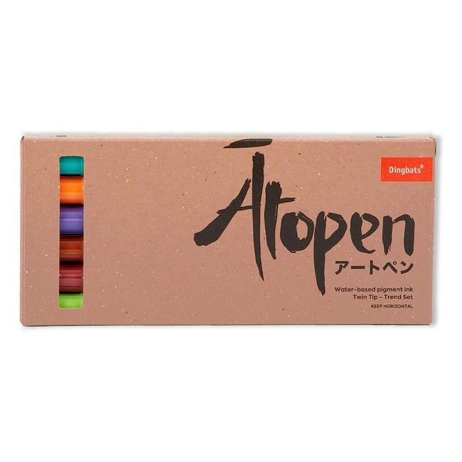 Atopen Trend 6-Pack Dual Tip Fineliner/Brush Pens - Deep Waterbased Pigment Ink