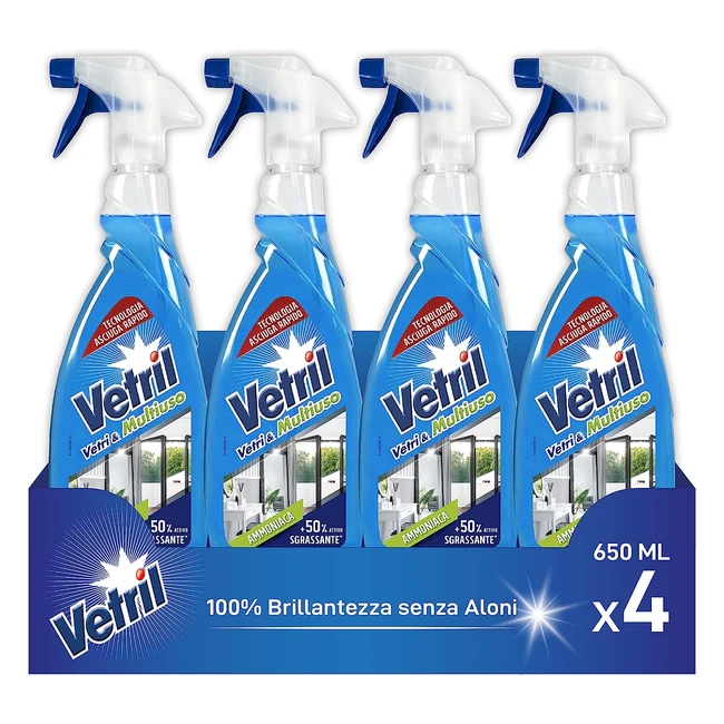 Vetril Detergente Spray Vetri e Superfici - Azione Sgrassante e Brillantezza - 6